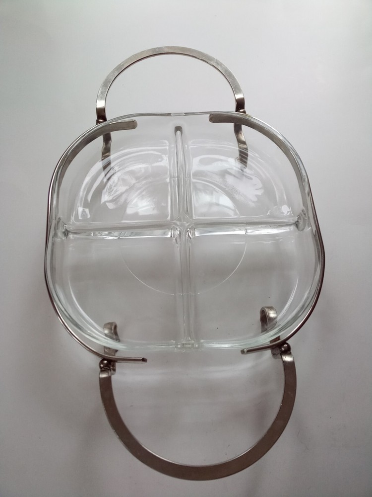 1970 SILVER PLATE AND GLASS SERVING DISH ITALIAN FIDENZA MARKED 16 X 9 FOUR...