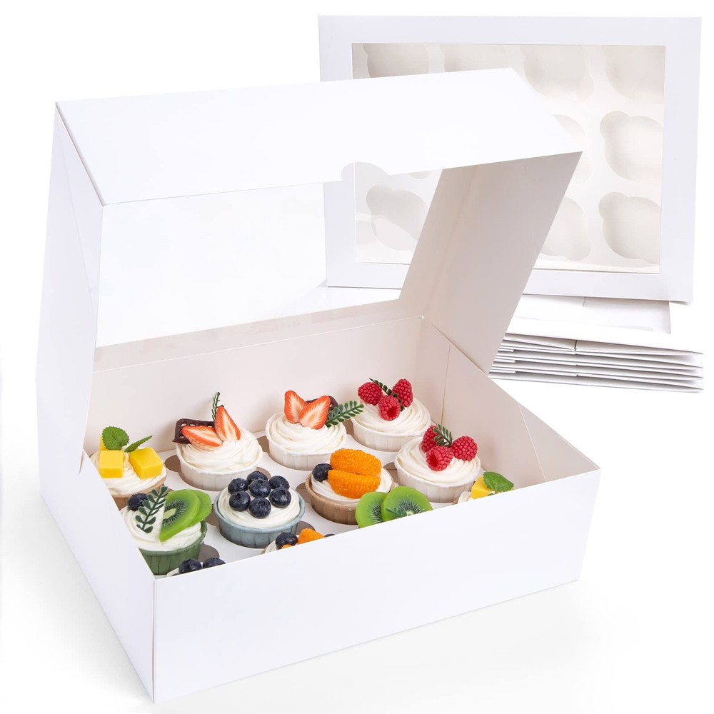 12 Count Cupcake Boxes, 6PCS Cupcake Container with Window Boxes Holding 72 P...