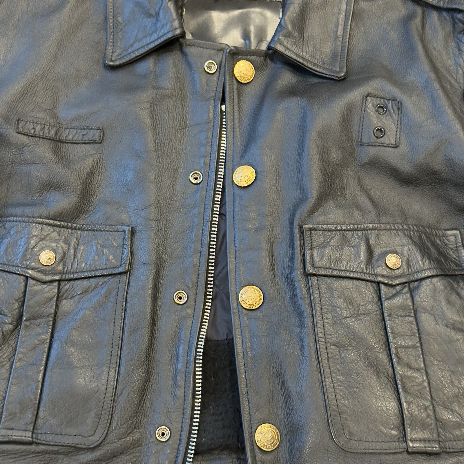 Vintage Chicago Cop Shop CPD Leather Police Jacket Mens 40 Black Patrol