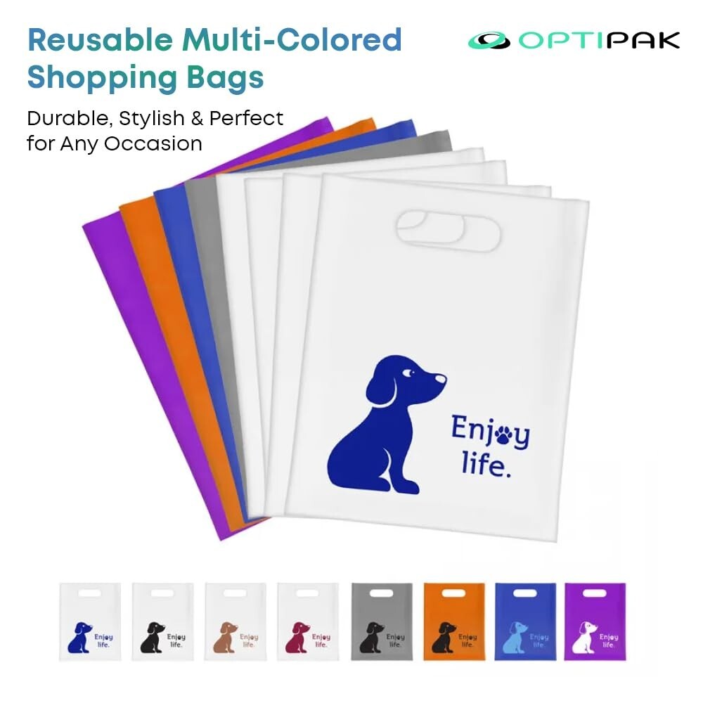 OPTIPAK 12x15 Plastic Bags – 50 Pack with Die-Cut Handles for Retail & Party