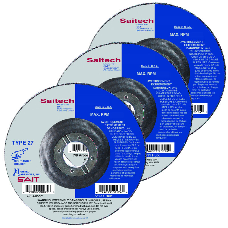 Saitech Ultimate Performance Ceramic Abrasive 4-1/2 Grinding Wheel Type 27 QTY 5
