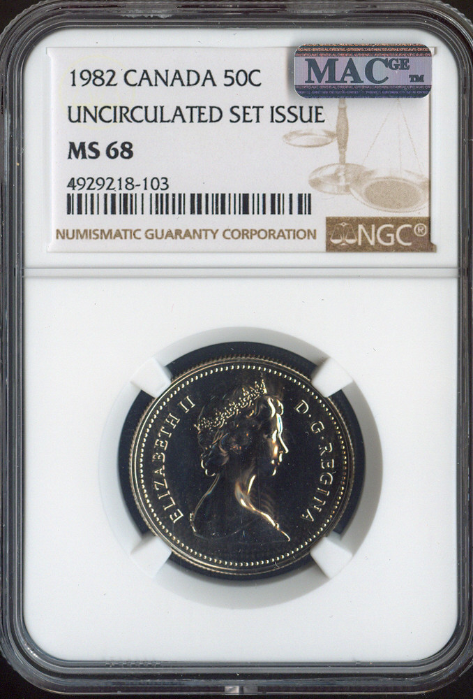 1982 Canada 50 Cents 50C NGC MS68 MAC- Quality