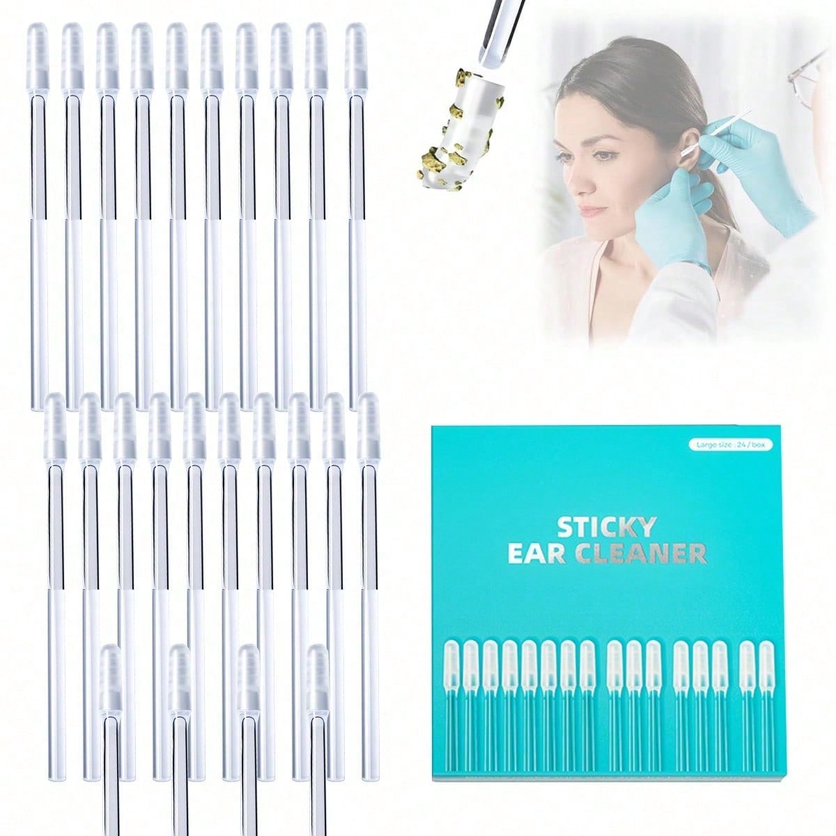 24 Pcs Ear Wax Stick, 2026 New Reusable Sticky Soft Head Ear Swabs, Adhesive Ear