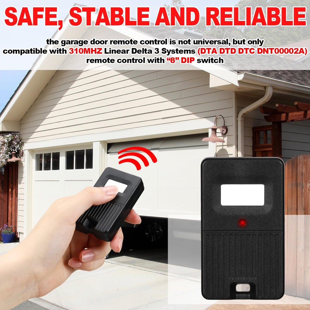 Kingdder 3 Pcs Garage Door Remote 8 Dip Switch Compatible with Linear black