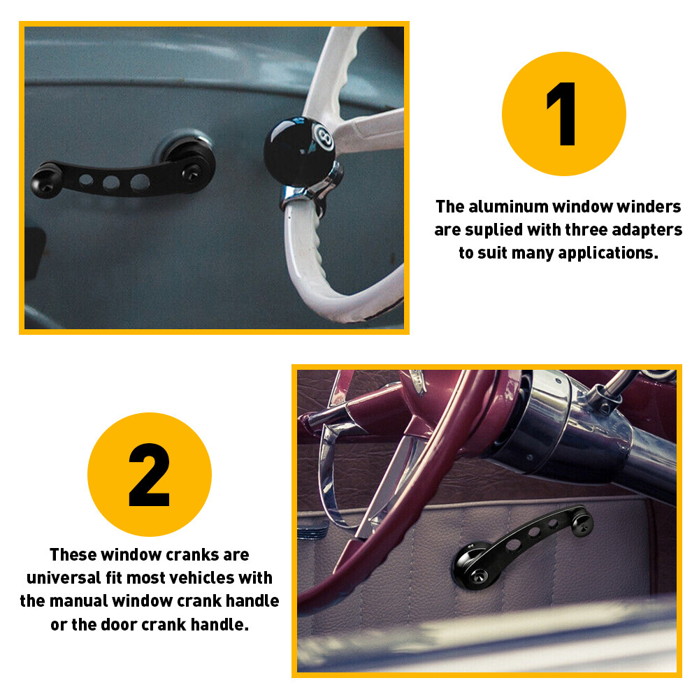 Pair Black Car Window Winder Glass Handle Crank Aluminium Knobs Metal Universal
