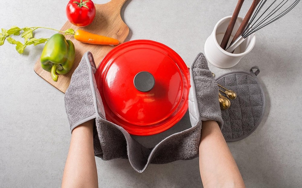 Basic Terry Collection 100% Cotton Quilted Double Mitt Gray