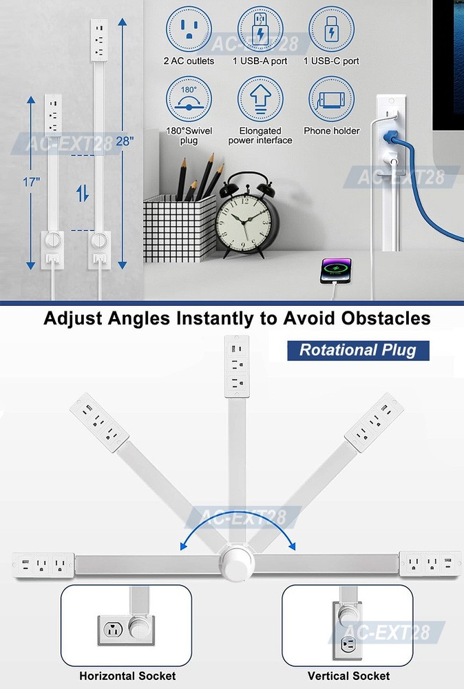 28" Long AC Outlet Extension Stick For Inaccessible Electrical Wall Outlets