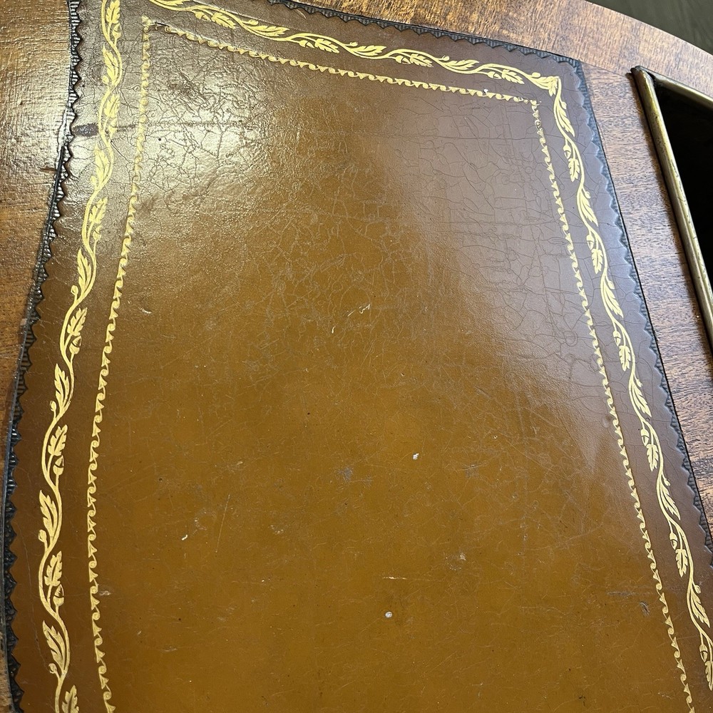 Rare ATQ Regency Style Leather Top Triangular Side Table W/Drawer Brass Pocket