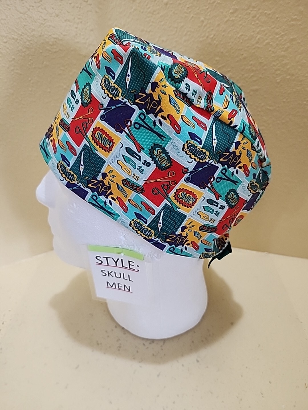 Surgery Comic Book OR Men's Skull/Chemo Surgical Scrub Hat/Cap Handmade