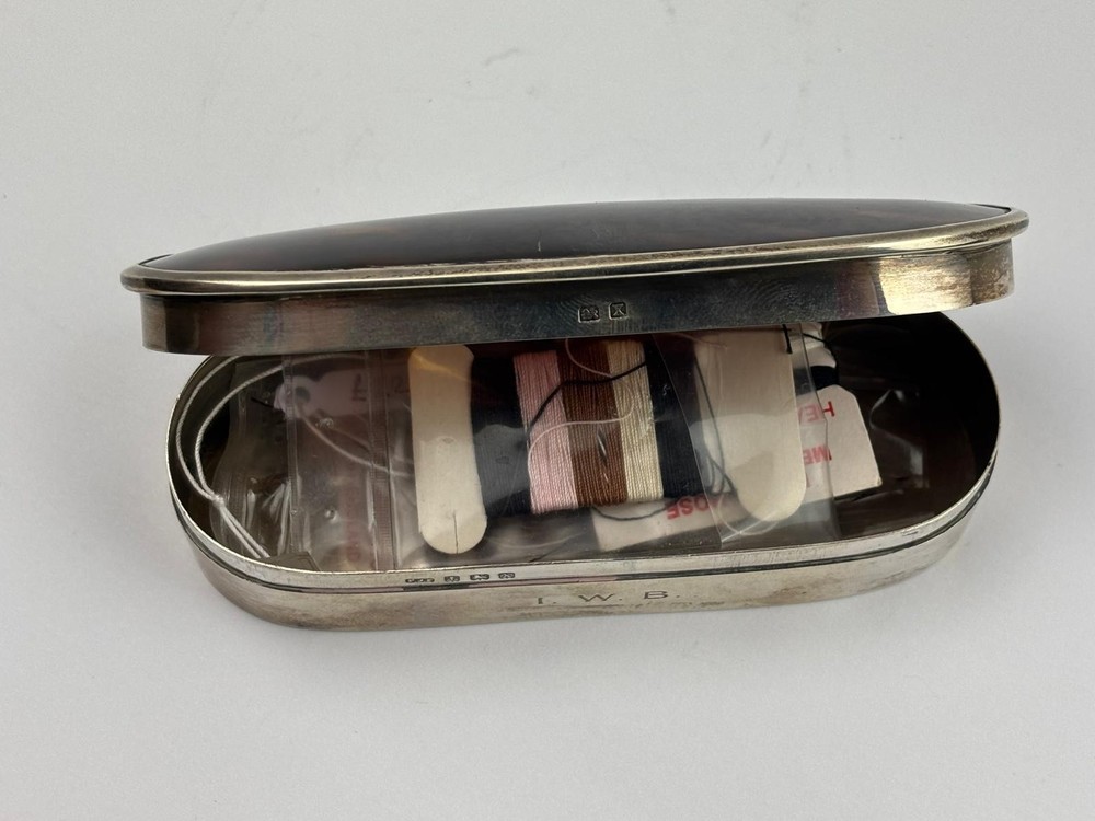 Silver And Turtle Shell Sewing Kit Box