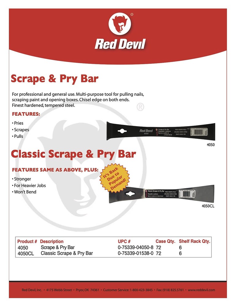 Red Devil 4050CL Classic Heavy Duty Scrape & Pry Bar 6-Pack