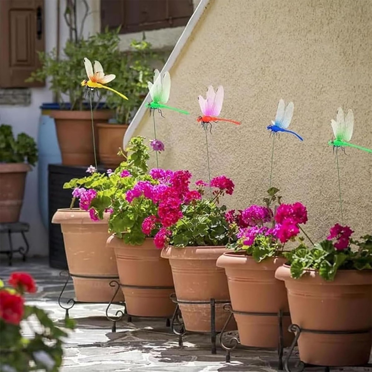 4* Fake Dragonfly Clips Clip on Dragonfly for Outdoors 3D Dragonfly Garden Decor