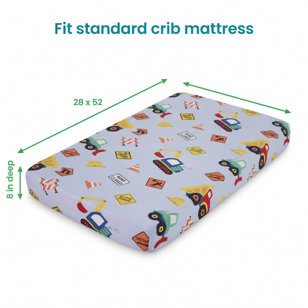 Baby Boy Fitted Crib Sheet, under Construction, 100% Soft Breathable Microfiber