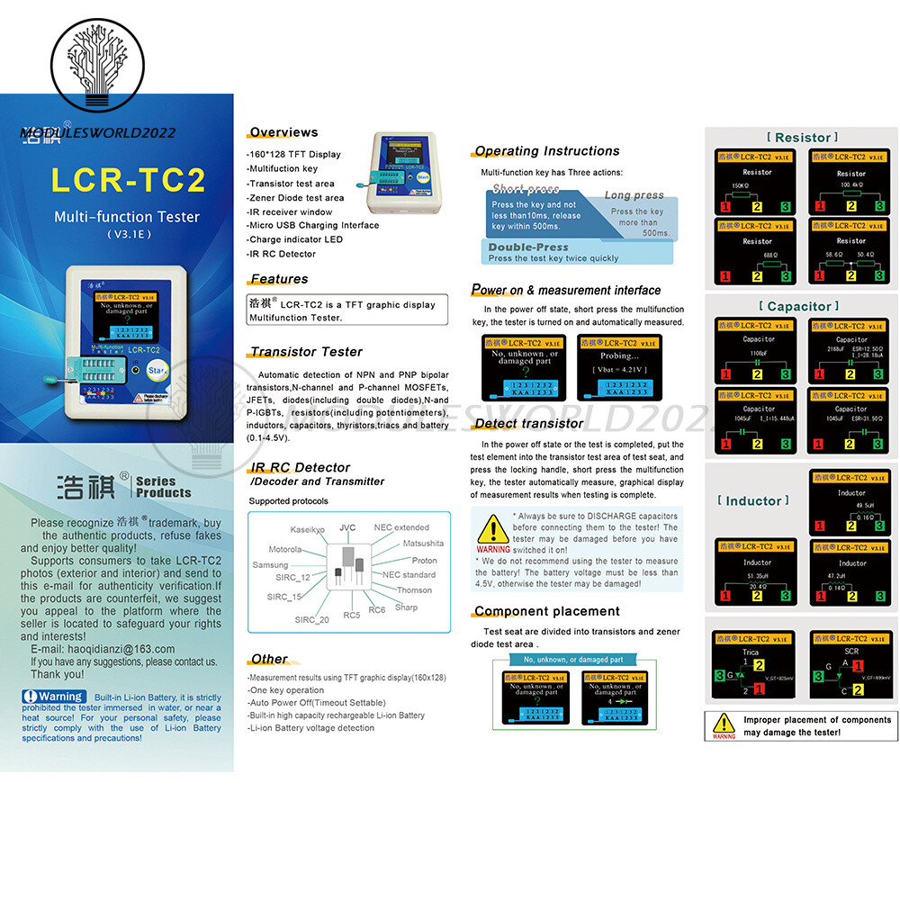 Upgraded LCR-TC2 Transistor Tester TFT Diode Triode Capacitance Meter ESR Kit