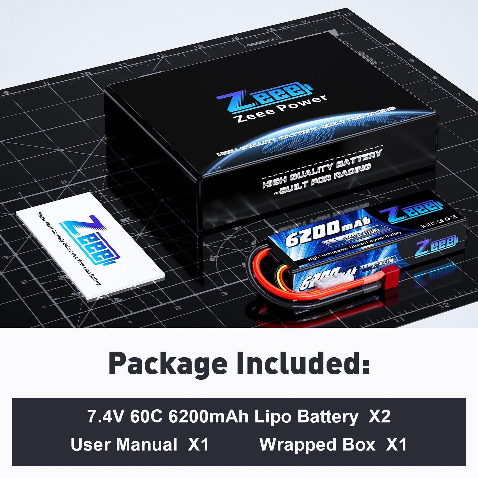2x Zeee 2S LiPo Battery 6200mAh 60C 7.4V Deans T for RC Car Truck Truggy Hobby