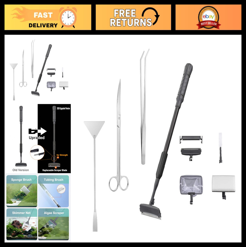 Carefree Fish 7IN1 Aquarium Cleaning Tools Long Handle Adjustable Length