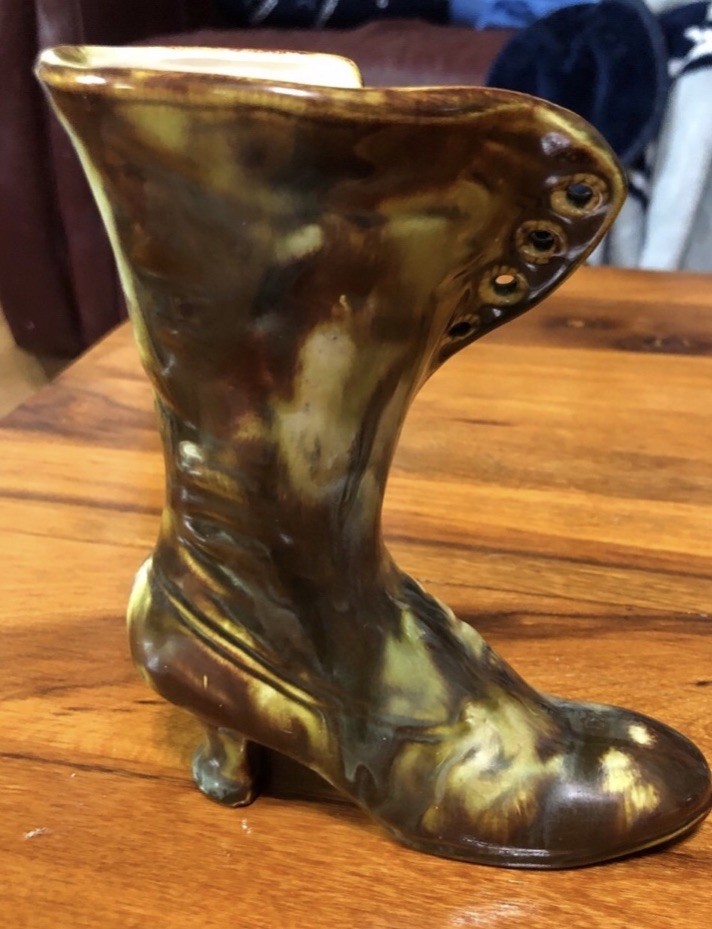 Antique Boot Vase Glazed Pottery Beautiful