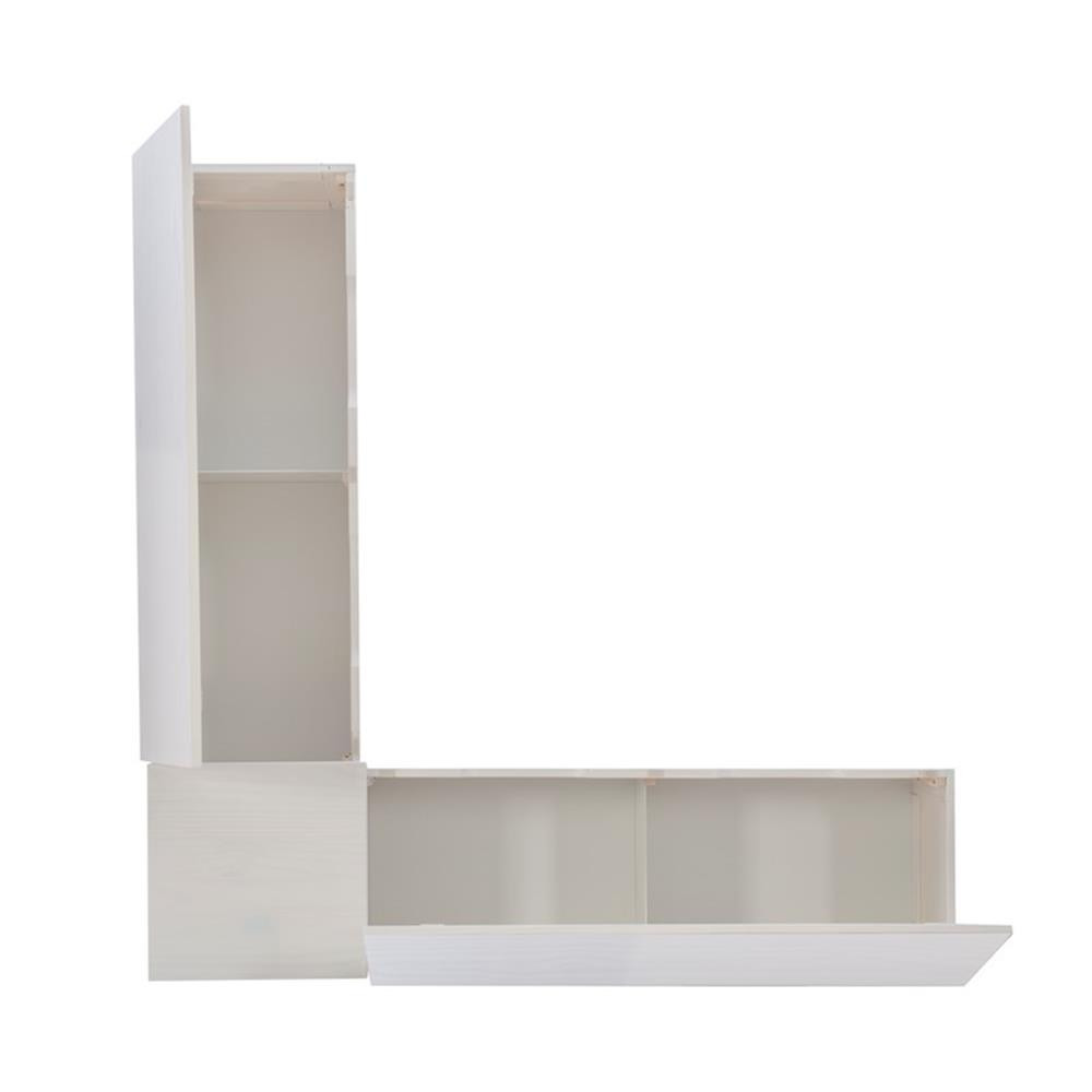 Linon Troyin Backless Corner Nook with Storage in Solid White Pine