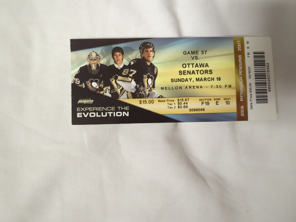 2007 Pittsburgh Penguins Vs Ottawa Senators Program & Ticket Mellon Arena