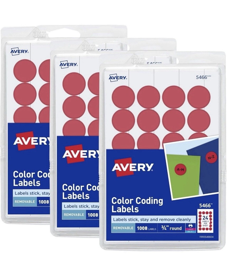 Avery 05466 Round Color Coding Label - 0.75" Diameter 4 Pack Free Shipping