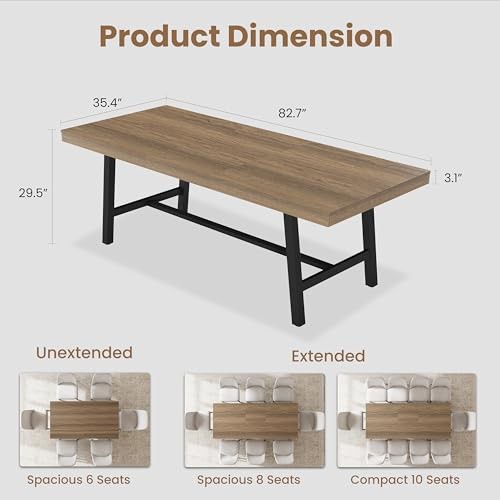 Dining Table, Industrial Rectangular Dining Room 63-83" Extendable Rustic Pear