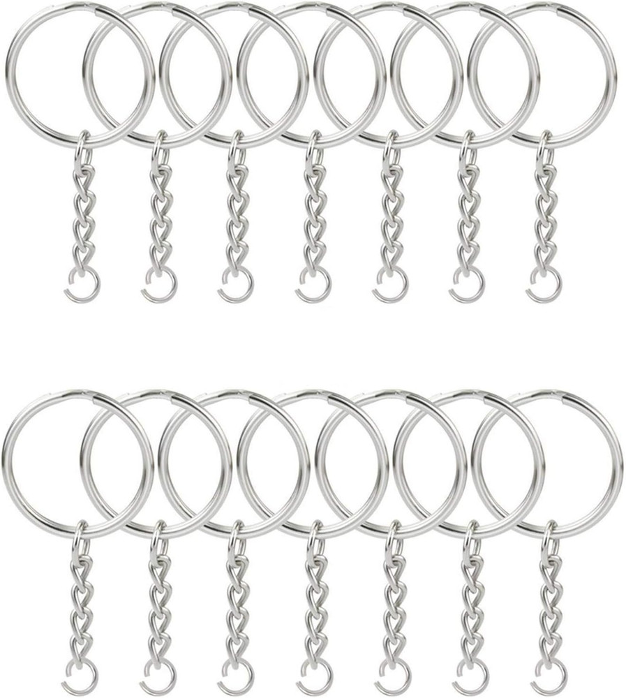 KINGFOREST 50-Piece Split Key Ring Kit with Chains & Jump Rings - 1 Inch Silver