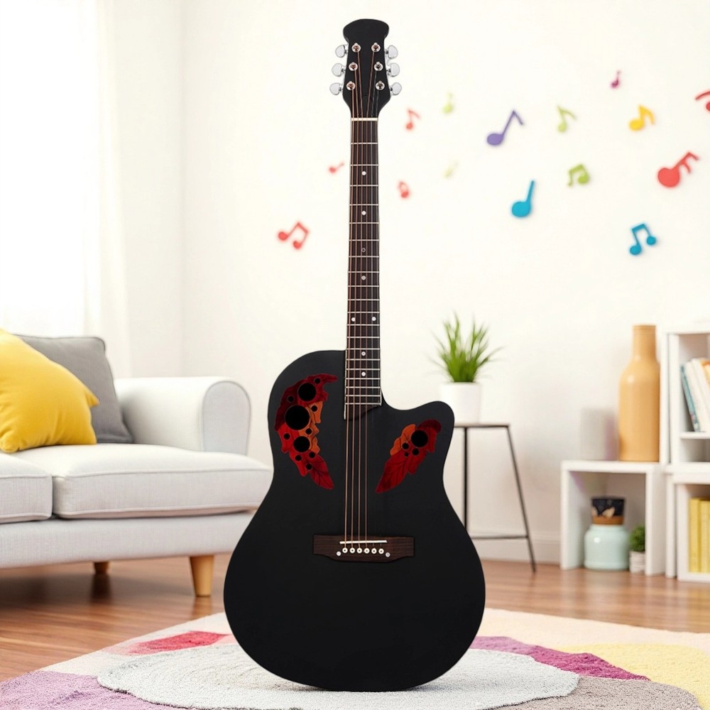 Solid Spruce Top 41-Inch Acoustic Beginner Guitar Set - Roundback Black Cutaway