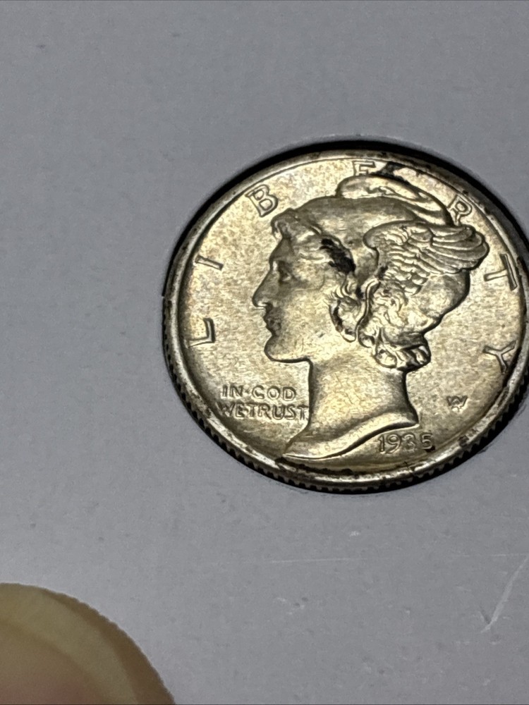 1935 Mercury Dime Stuck Through Errors, “5” 1935, Double Die Reverse 💎