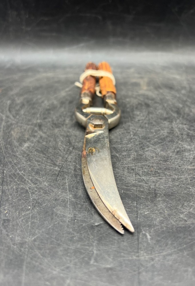 Vintage Bone Handled Carving Pruning Scissors Shears Antler Sterling Silver Tool