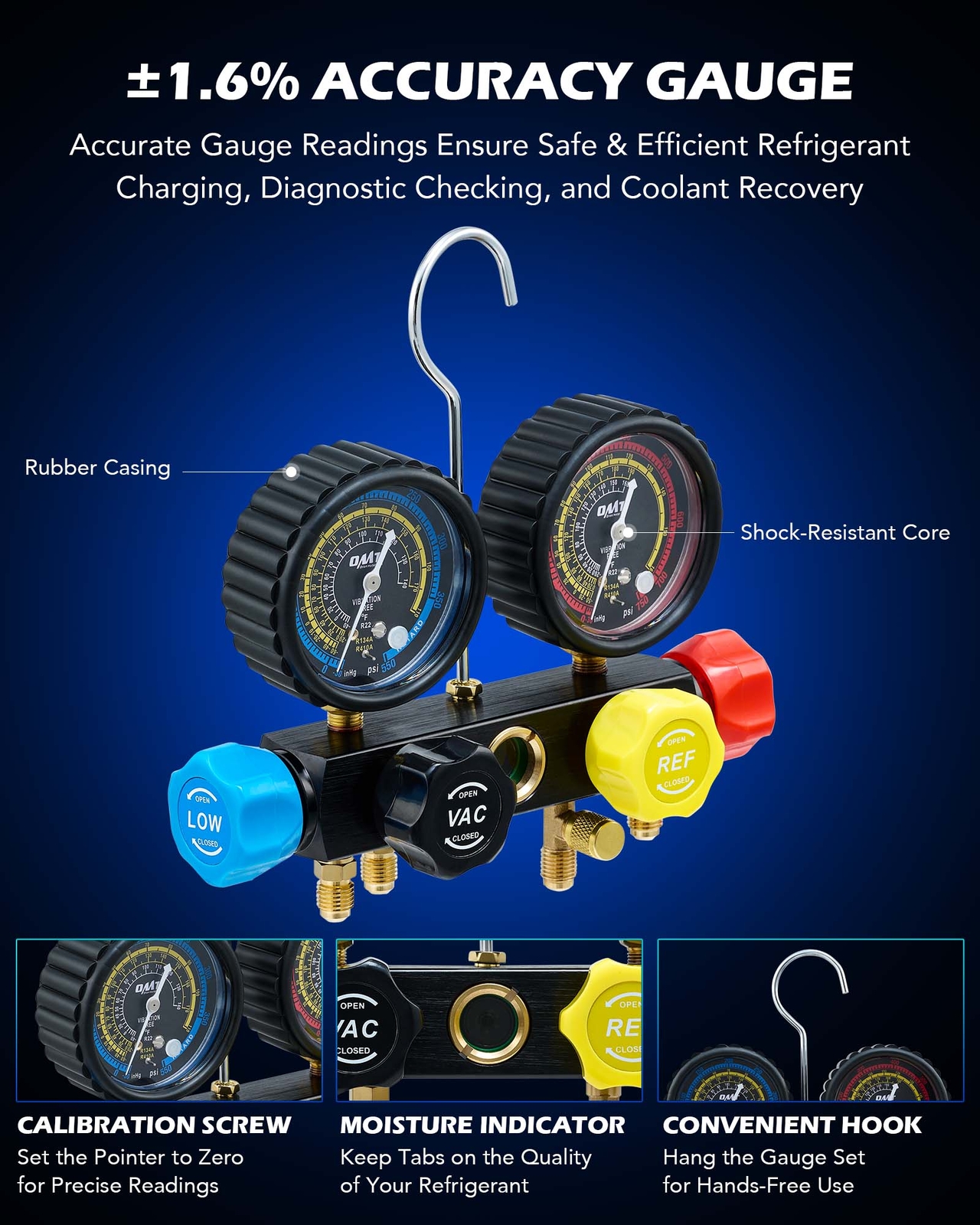 OMT 4CFM Vacuum Pump HVAC Refrigeration AC Manifold Gauge Set Leak Detector Bag