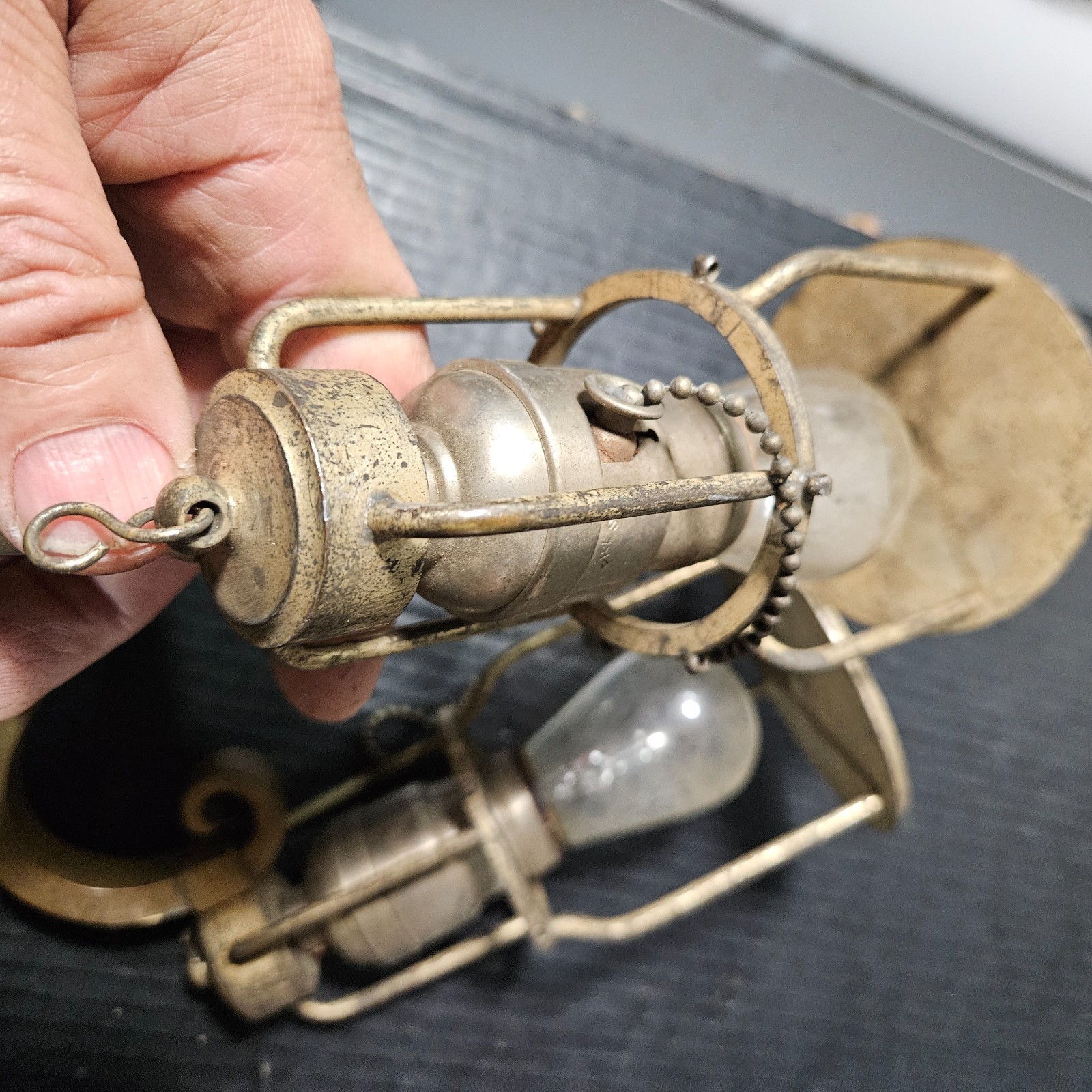 Rare Pair Antique Brass Nickle Sconces Handel Era Edwardian glass shade Hubbell