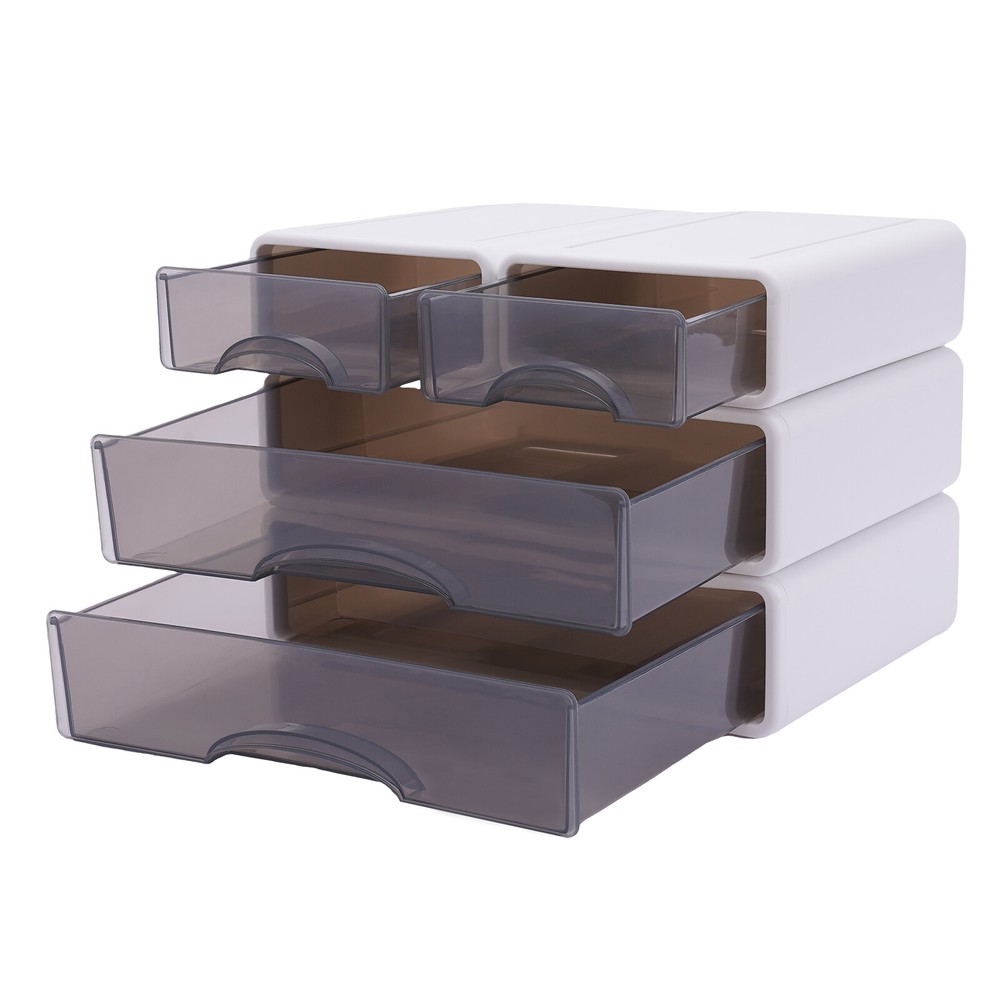 Office Storage Box with 4 Drawers Plastic Stackable Storage Drawers Organizer