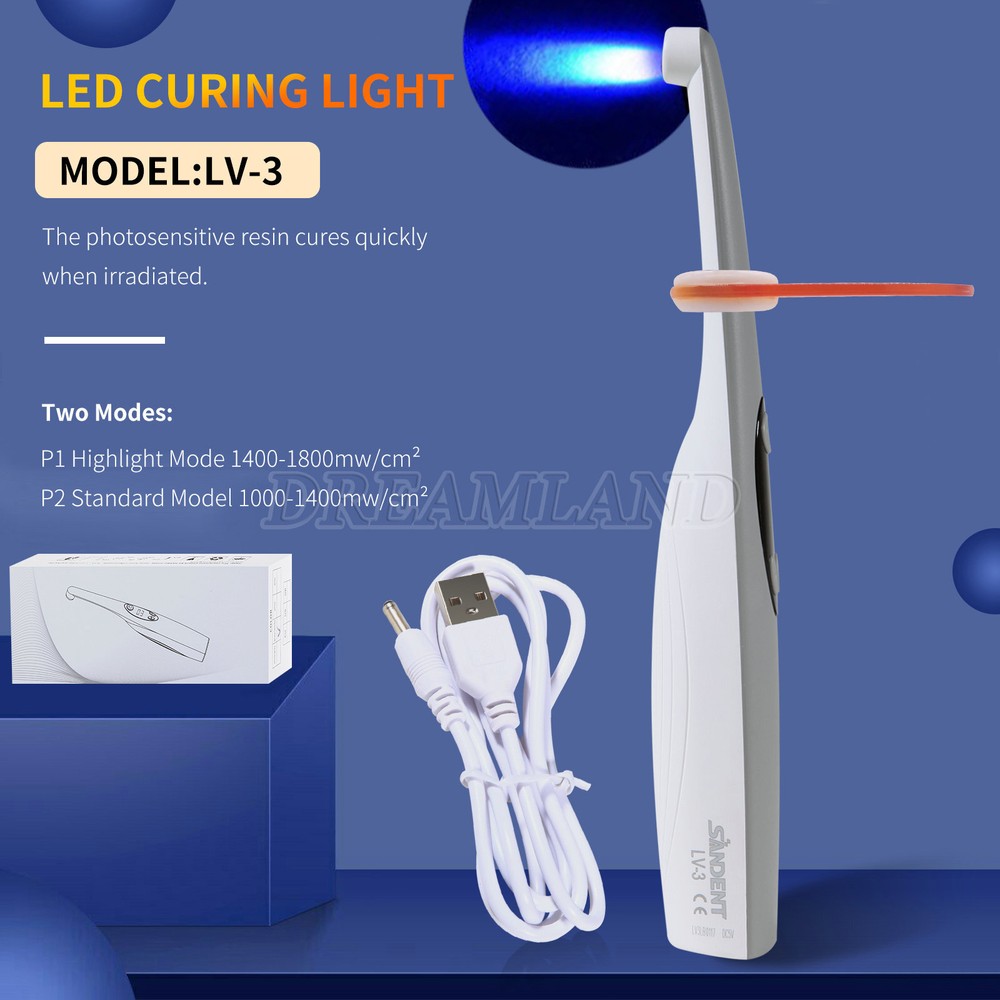 Dental LED Light Cure Lamp Cordless 3Second Fast Curing Light 2 Modes