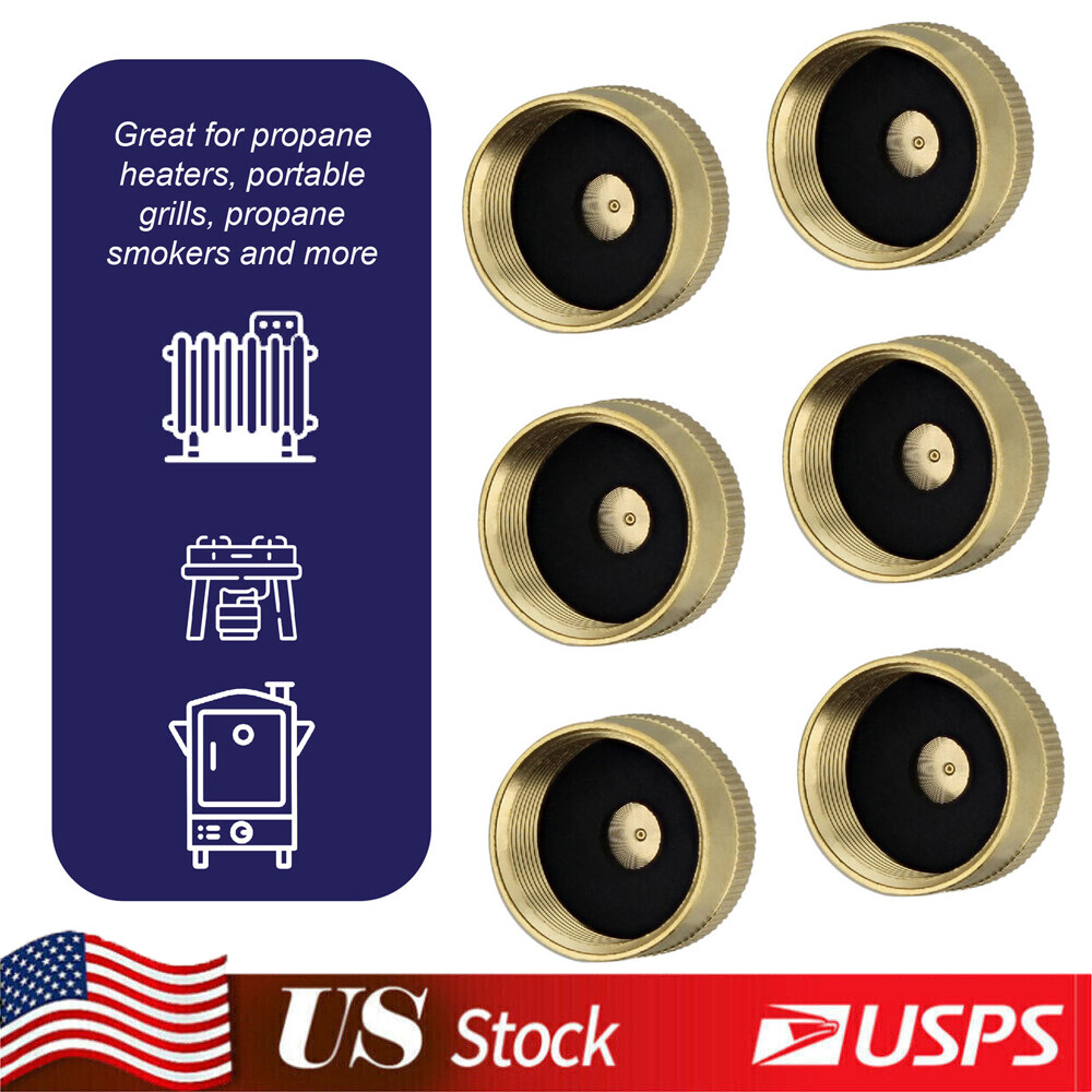 6 PACK 1LB Gas Refill Propane Bottle Caps Tank Threaded Valve Covers Solid Brass