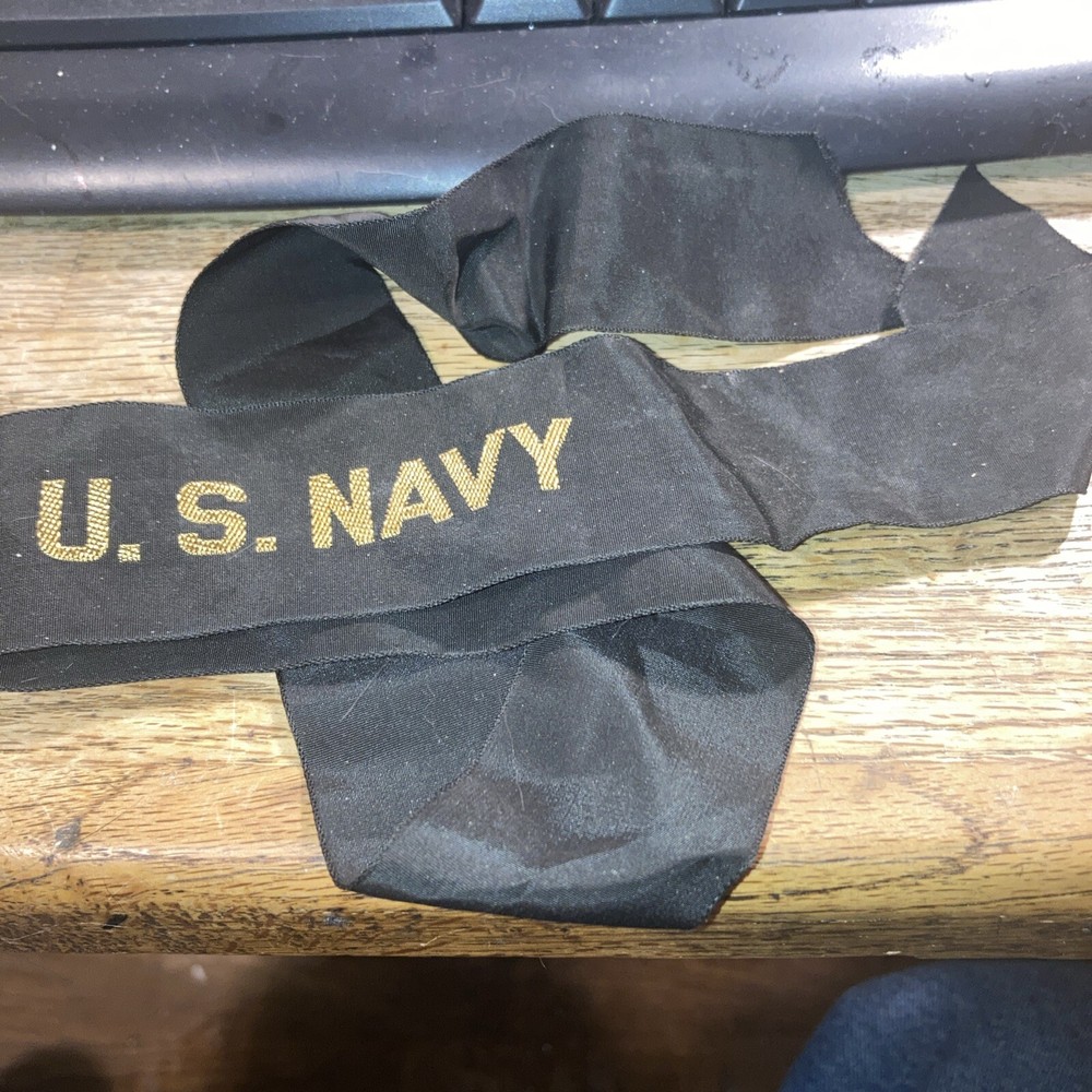 AUTHENTIC NEVER USED WOVEN WW 2 U.S NAVY HAT RIBBON / TALLY cap uss patch medal