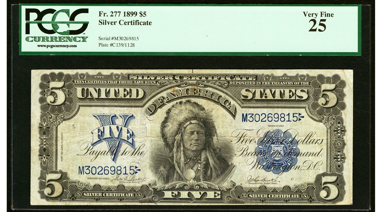 FR-277 1899 Series $5 Dollar Silver Certificate "Chief" *PCGS 25 Very Fine*