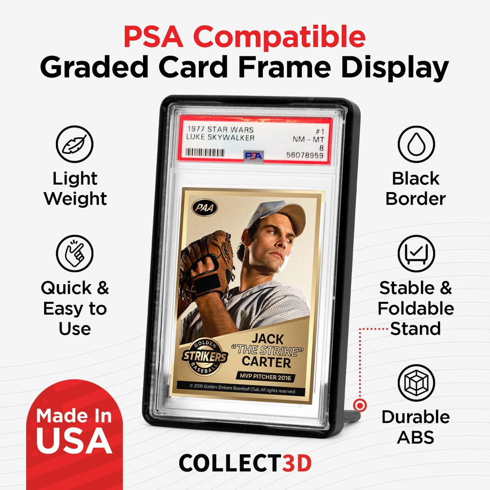 Graded Trading Card Frame Display Folding Stand Fits PSA 10 Pack Black Secure