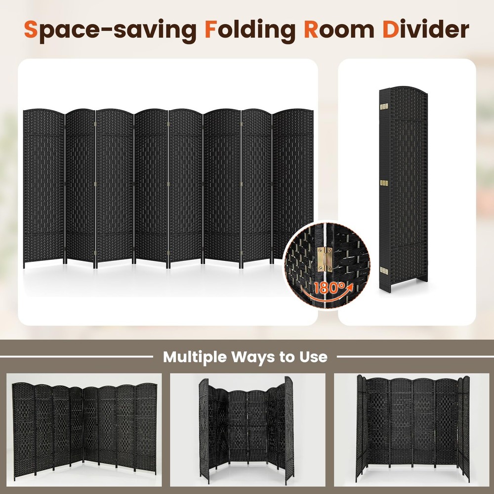 Room Divider 8 Panel - 6 FT Folding Privacy Screen, Fully Assembly, Solid Woo...