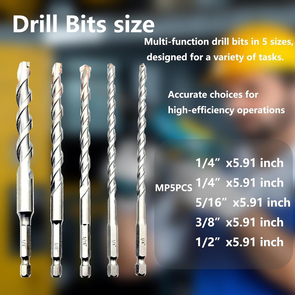 Direko 5PCS Tungsten Carbide Drill Bits for Multi-Material