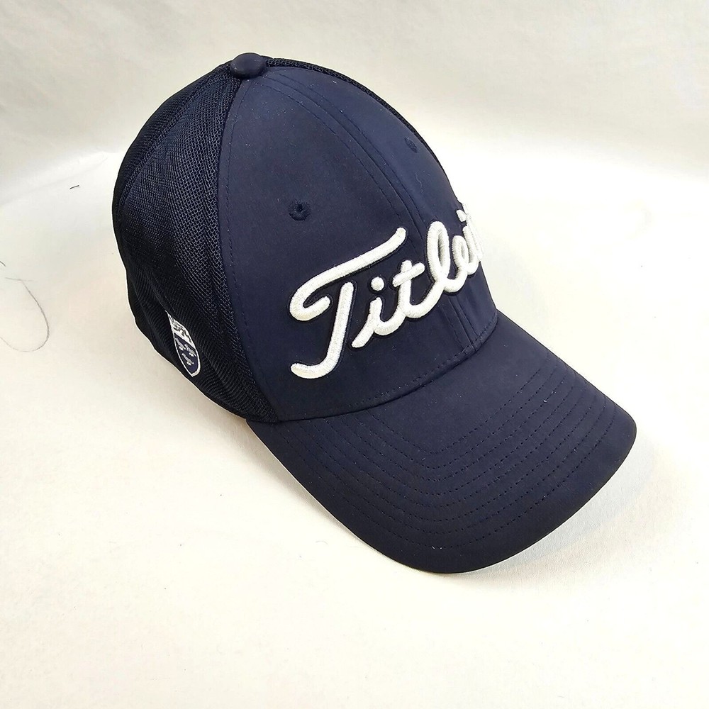 Titleist Hat Men Medium Large Blue Flex Fitted Golf Hat Cap Baseball Embroidered