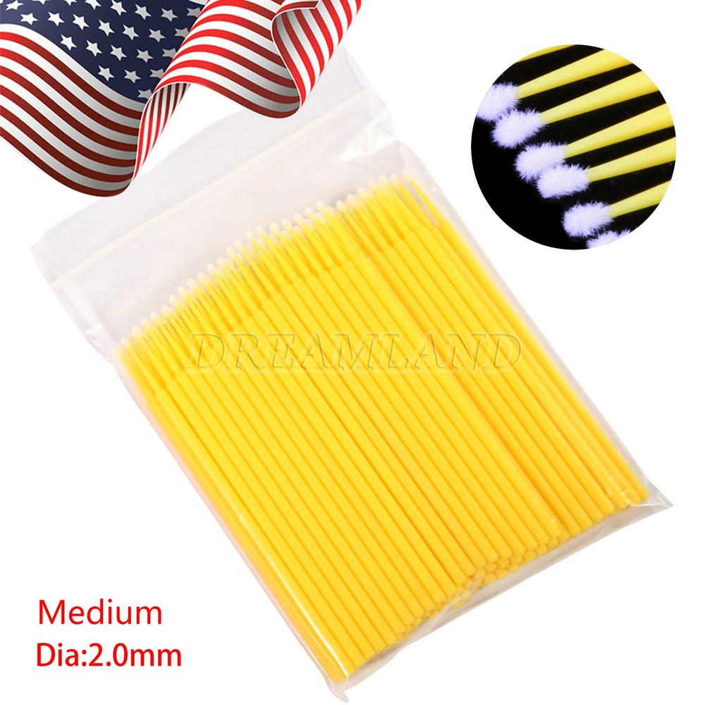 100 Microbrush Micro Brush Applicator Tips Regular Yellow 2.0 mm
