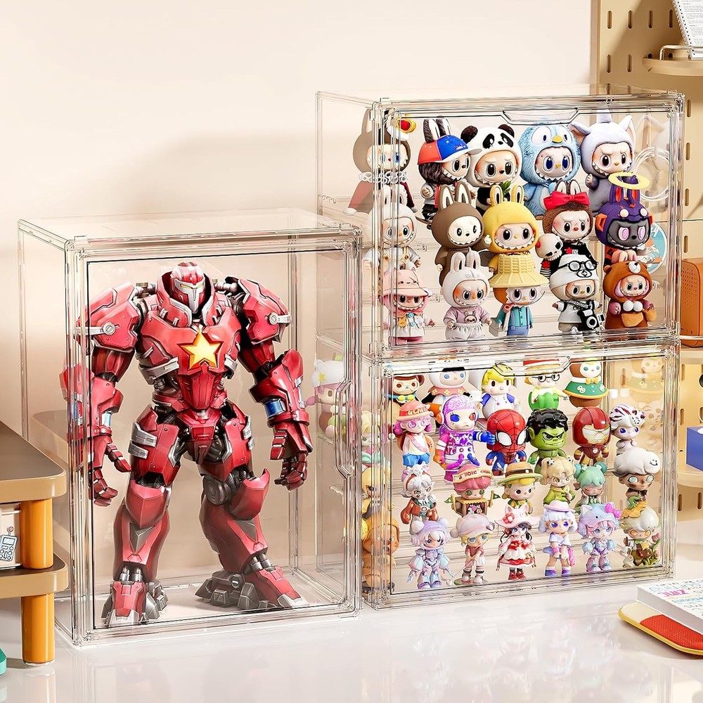 Clear Acrylic Display Case 4 Layers - 2 Pack Figure Figurine Display Case