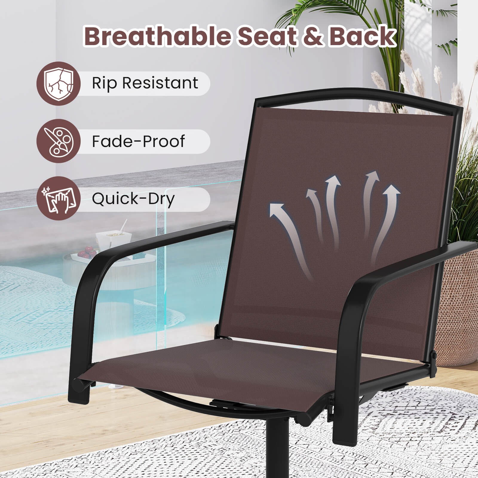 Patio Swivel Chairs Set of 2 w/ High Back & Round Metal Base for Backyard