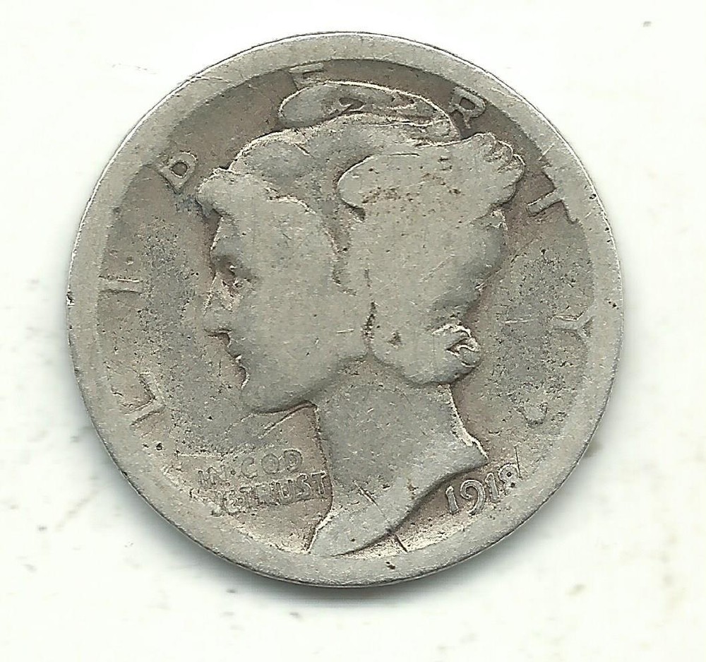 VERY NICE DATE DOUBLING 1918 D MERCURY SILVER DIME-MAY071