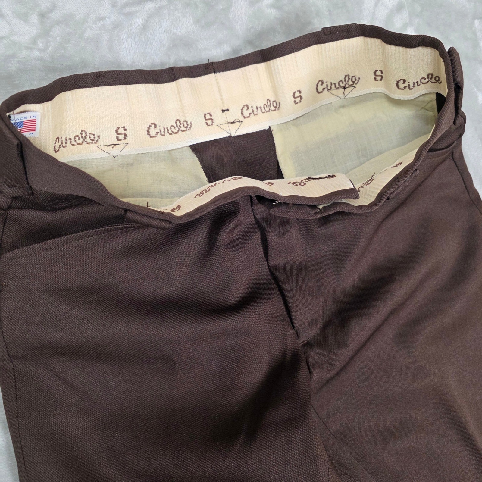 Circle S Western Trousers Mens Brown Ranch Wear Vintage Pants Missing Size Tag