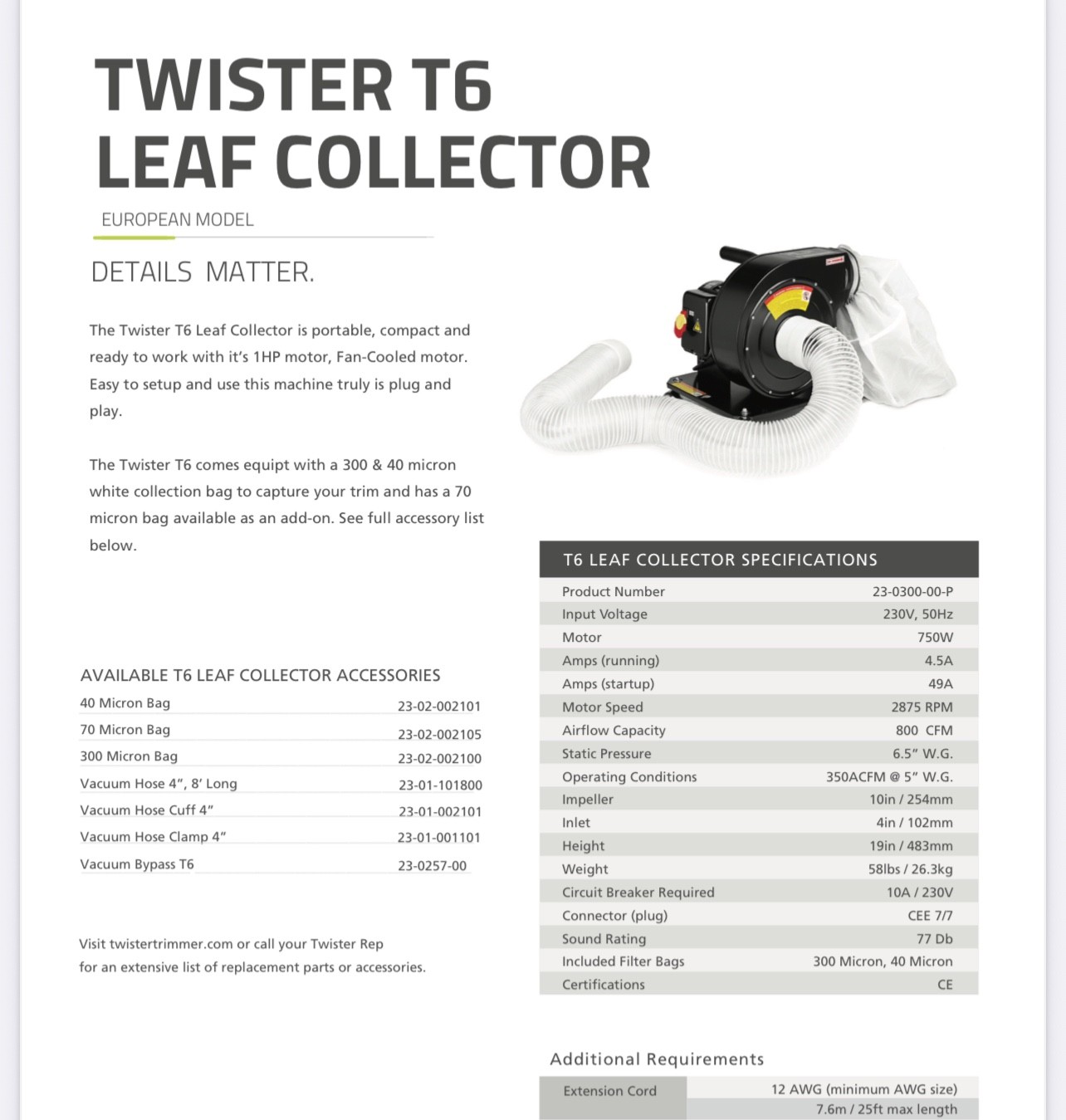 Twister T6 Leaf Collector Vacuum and collection bag