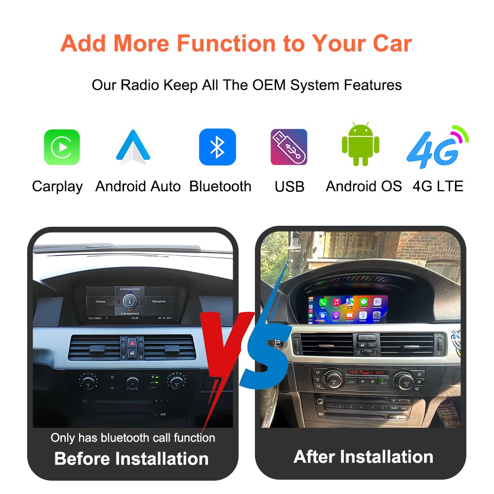 Wireless CarPlay Android Auto Touchscreen For BMW E90 E91 E92 E93 E60 E61 CCC