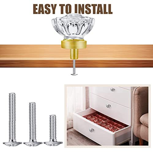 8 Pack Satin Brass Knobs for Cabinet Crystal Gold Cabinet Knobs Vintage Glass...