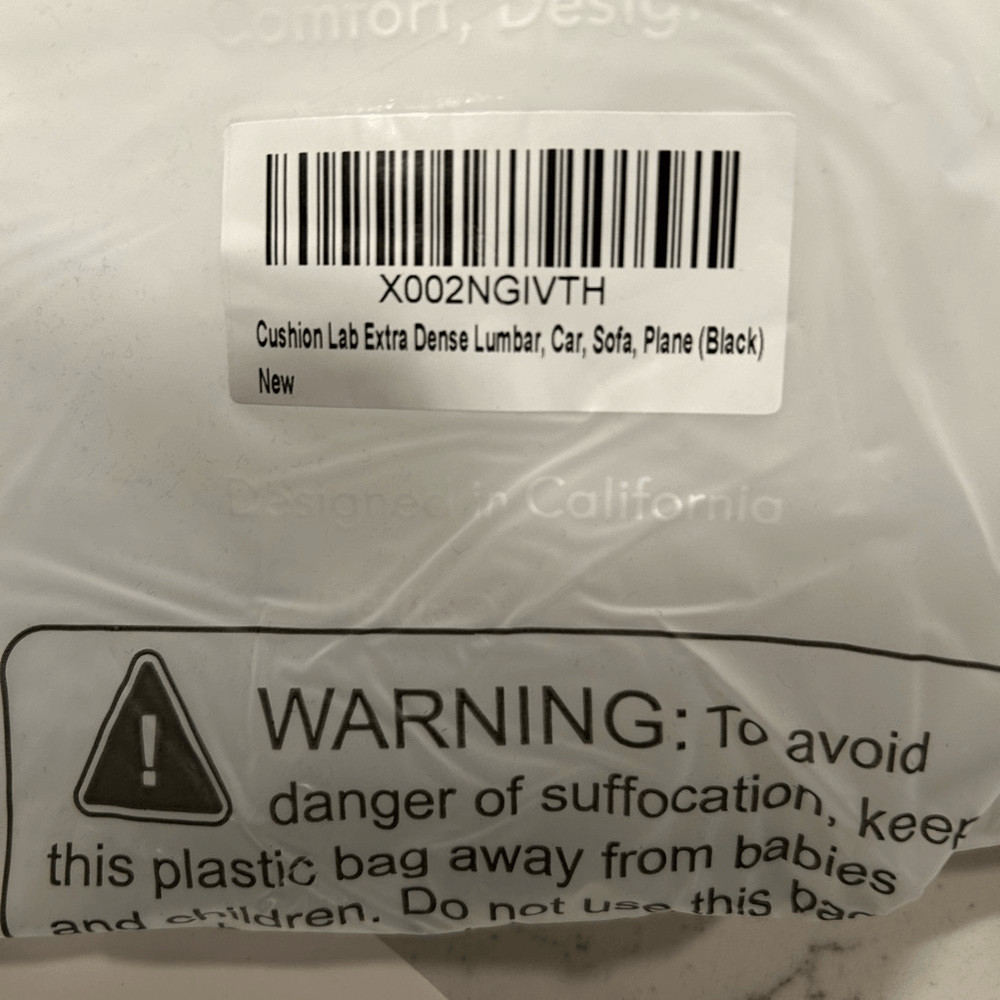 Cushion Lab Extra Dense Lumbar Pillow with strap, NWOT, black
