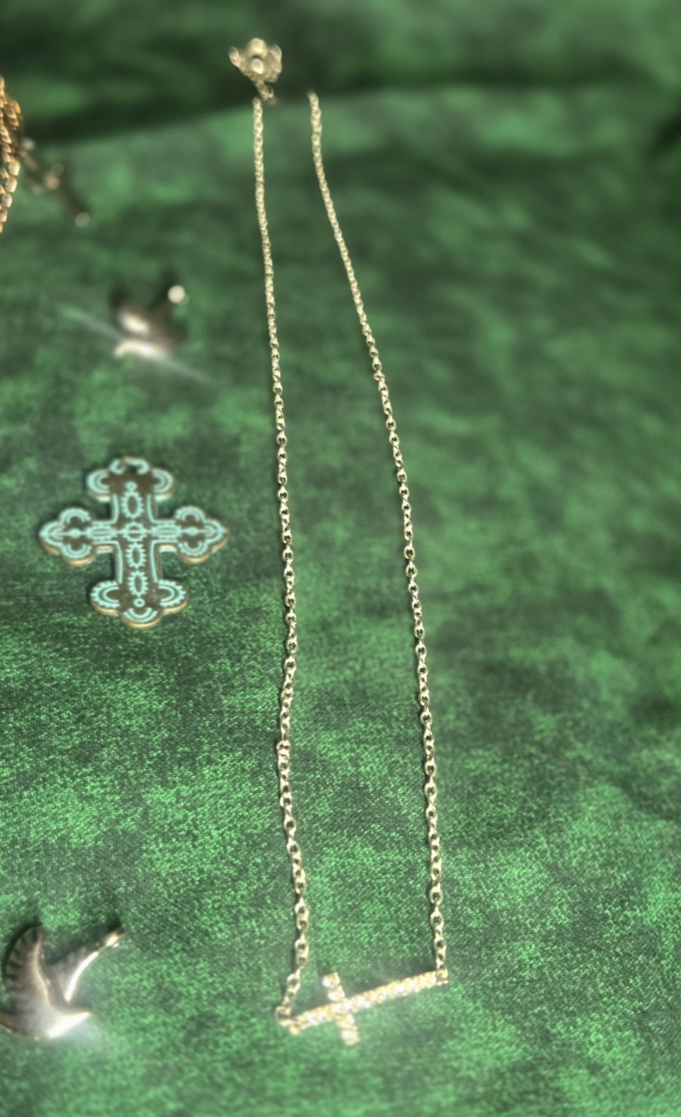 Huge Lot of Cross Necklaces, Pendants, Rosaries, Charms, 22k, sterling, hge.